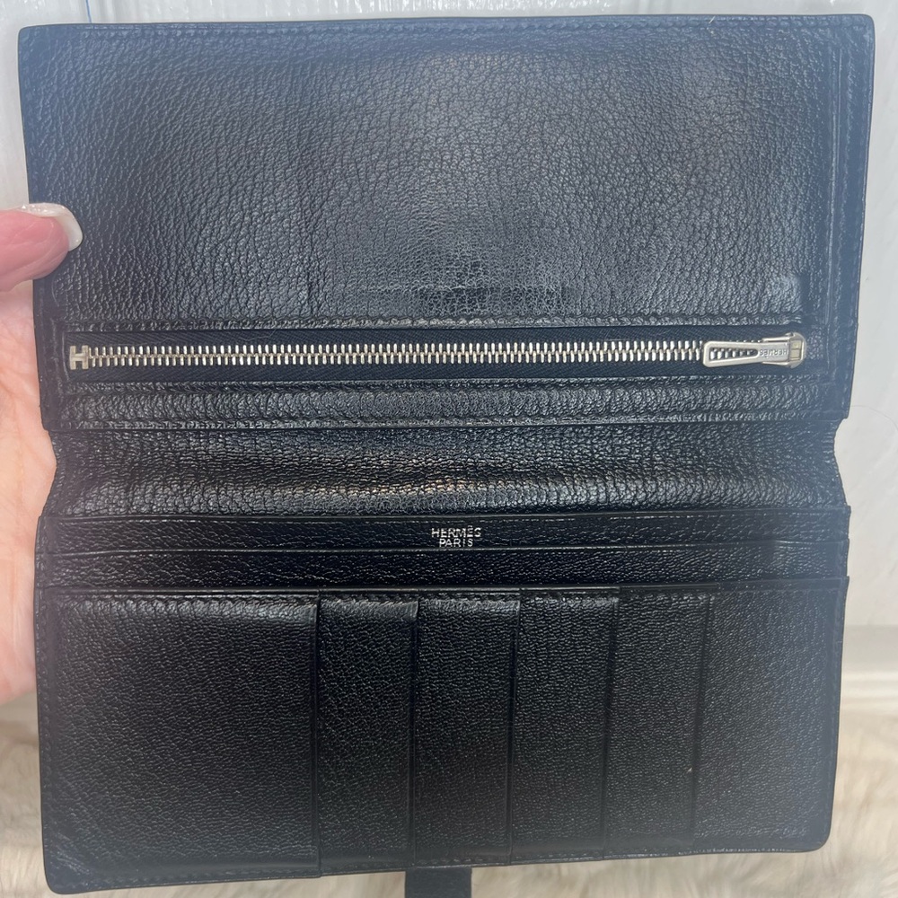HERMES BEARN VEAU SWIFT LEATHER LONG BIFOLD WALLET IN BLACK - Picture 3 of 16